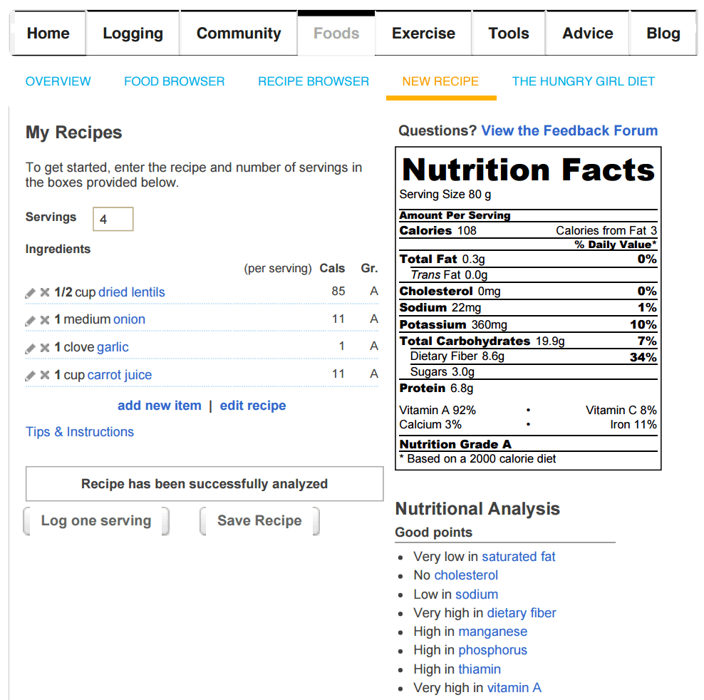 calorie tracker website