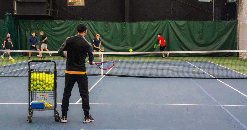 Adult summer tennis lessons at Elite Sports Clubs led by a tennis pro